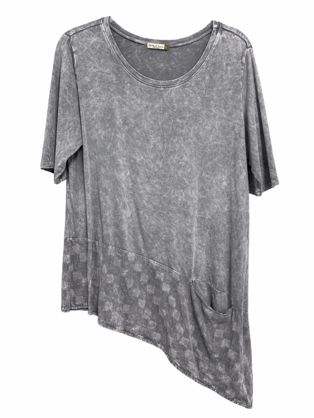 Chalet et ceci- Gray Acid-Wash Asymmetric Short Sleeve Tunic - Picture 2 of 9